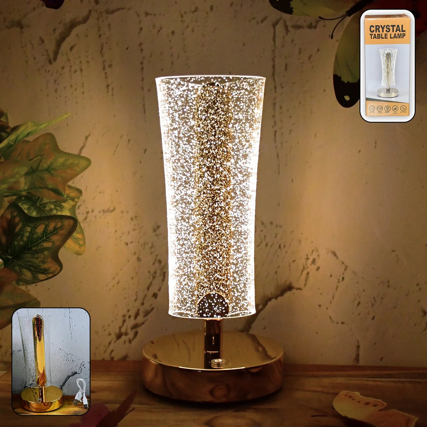 Luxury Crystal LED Table Lamp - Decorative Night Light with Golden Bas