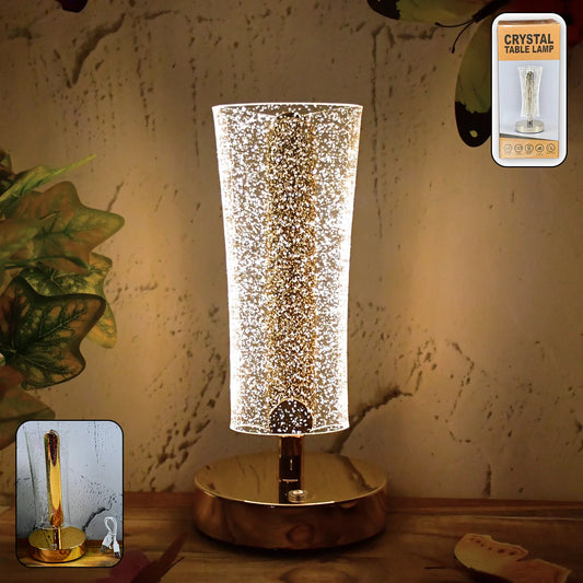 Luxury Crystal LED Table Lamp - Decorative Night Light with Golden Bas