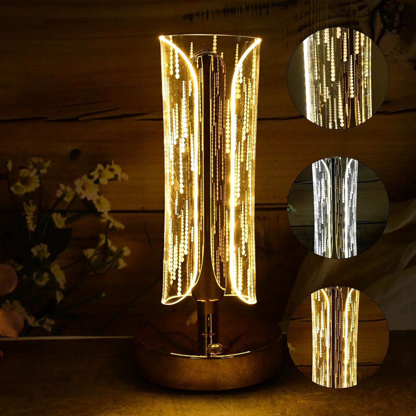 Luxury Tall Cylinder Crystal LED Table Lamp | USB Rechargeable Modern Decorative Light for Bedside, Study & Hotel Decor