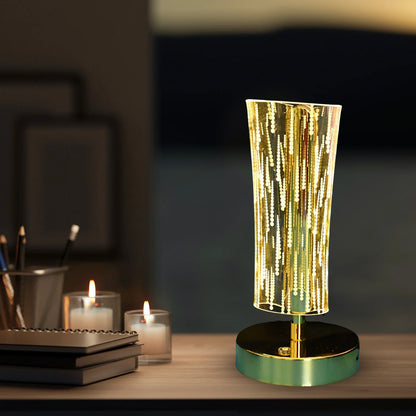Luxury Crystal Table Lamp | USB Rechargeable Cylindrical LED Light with Golden Base for Bedside, Study & Premium Decor
