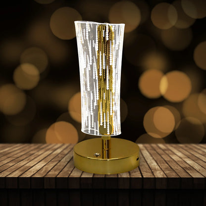Luxury Crystal Table Lamp | USB Rechargeable Cylindrical LED Light with Golden Base for Bedside, Study & Premium Decor