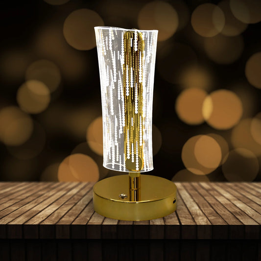 Luxury Crystal Table Lamp | USB Rechargeable Cylindrical LED Light with Golden Base for Bedside, Study & Premium Decor