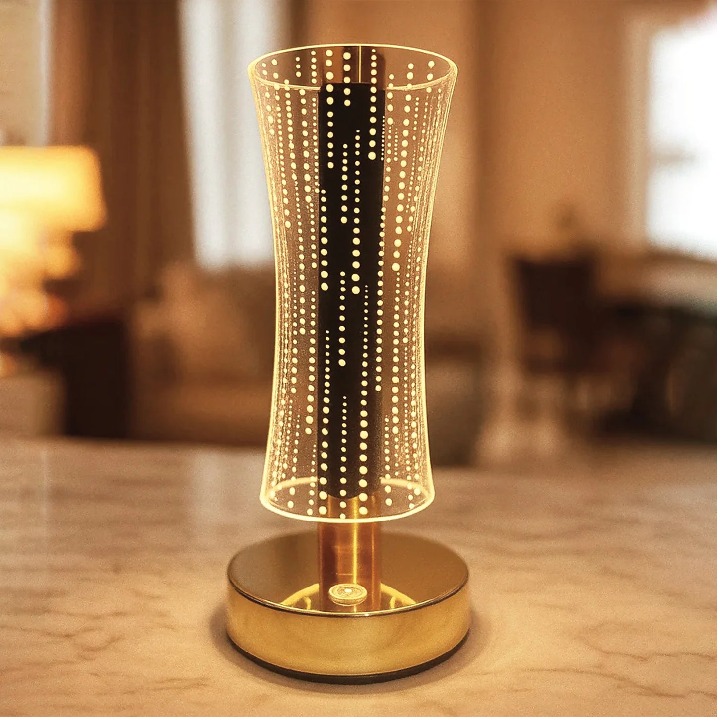 Luxury Crystal Table Lamp | USB Rechargeable Cylindrical LED Light with Golden Base for Bedside, Study & Premium Decor