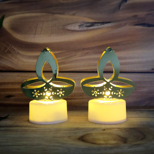Set of 12 Golden Diya LED Candles | Flameless Battery-Operated Tealights for Safe Diwali, Puja & Festive Decoration