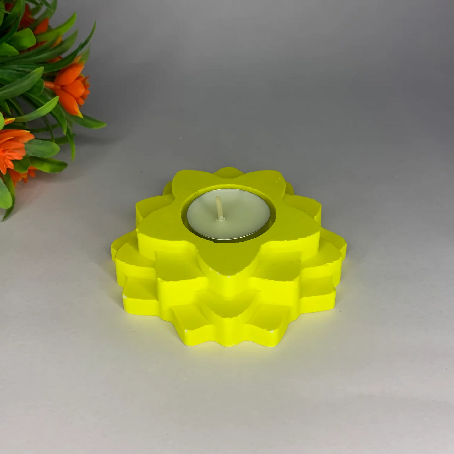 Handmade 4-Layer Flower Diya Tea Light Holder (Yellow) | Elegant Decorative Candle Holder for Home & Festivals