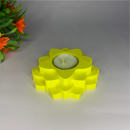 Handmade 4-Layer Flower Diya Tea Light Holder (Yellow) | Elegant Decorative Candle Holder for Home & Festivals