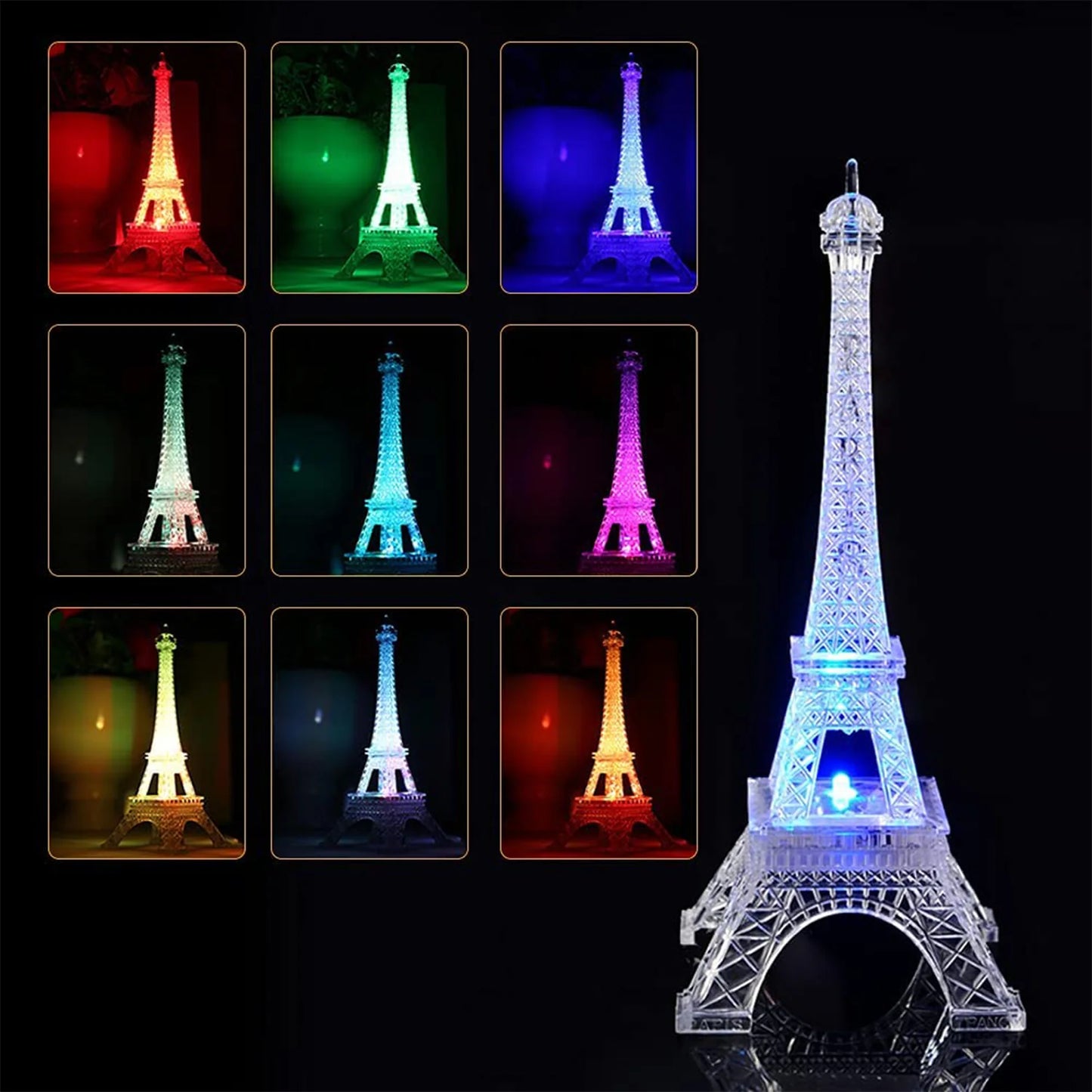 Eiffel Tower LED Decorative Showpiece | Multicolor Changing Crystal Effect Night Light for Home, Office & Gifting
