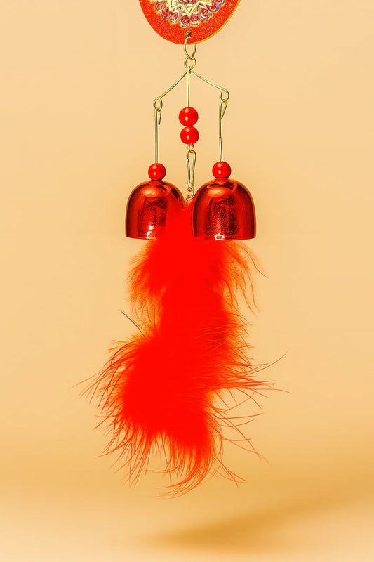 Red Mandala Wind Chime with Golden Bells | Handcrafted Door/Balcony Hanging for Energy, Balance & Boho Home Decor