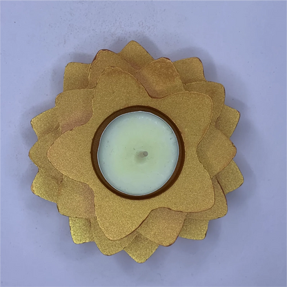 Handmade 4-Step Flower Diya | Multi-Layered Metallic Tealight Candle Holder for Diwali, Pooja & Elegant Decor