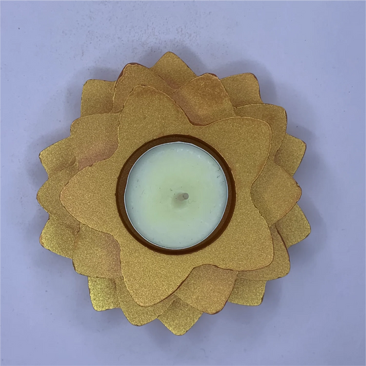Handmade 4-Step Flower Diya | Multi-Layered Metallic Tealight Candle Holder for Diwali, Pooja & Elegant Decor