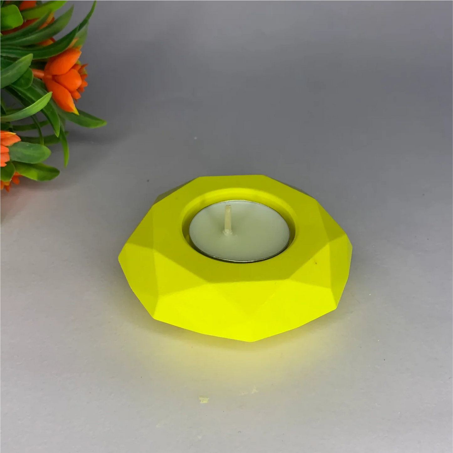 Elegant Diamond Diya Tea Light Holder (Yellow) | Handmade Candle Holder for Scent Sampling & Warm Home Decor