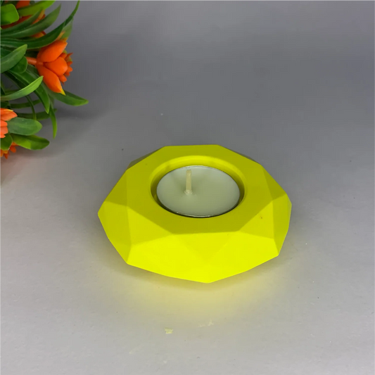 Elegant Diamond Diya Tea Light Holder (Yellow) | Handmade Candle Holder for Scent Sampling & Warm Home Decor