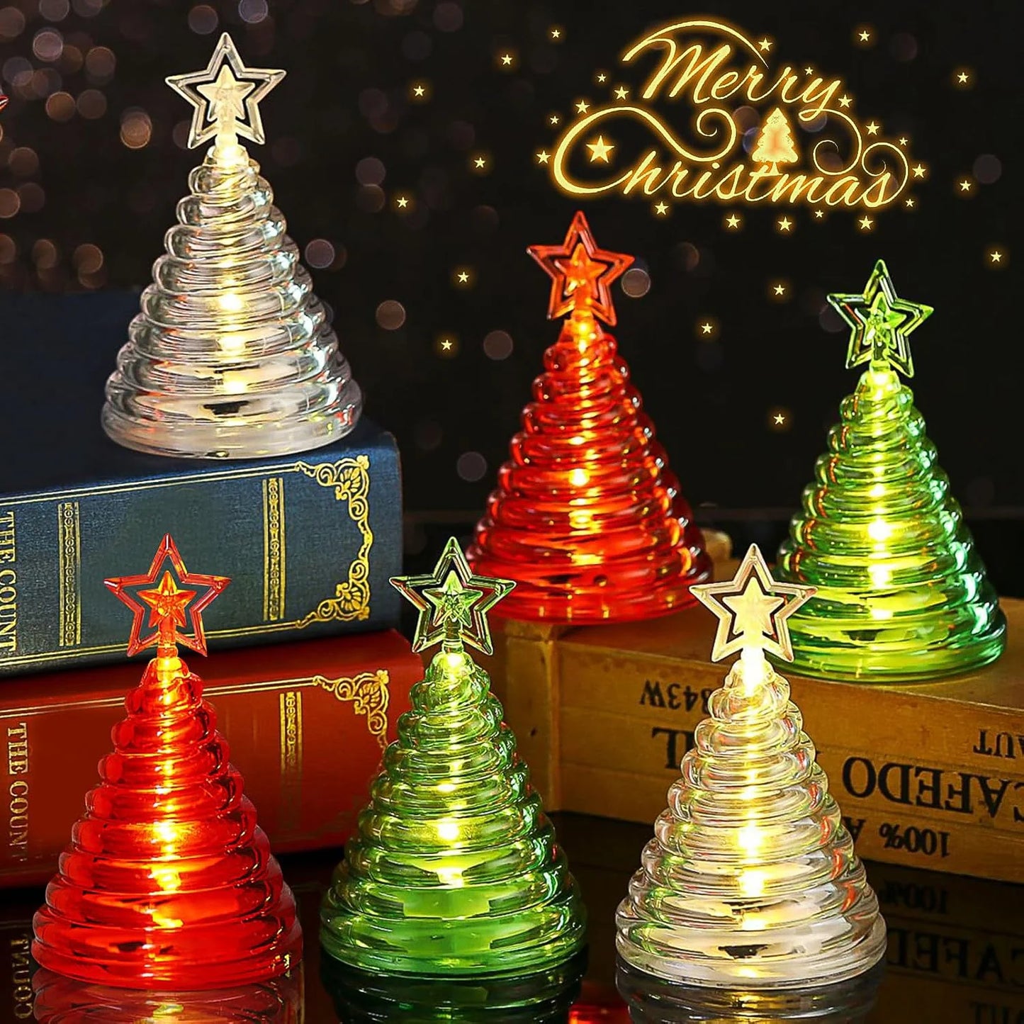 Set of 12 Christmas Tree LED Lights with Star Topper | Battery Operated Flameless Festive Decor