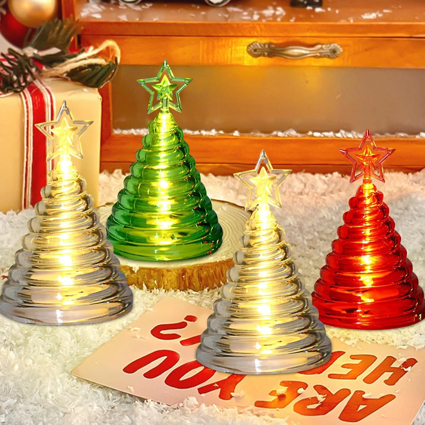 Set of 12 Christmas Tree LED Lights with Star Topper | Battery Operated Flameless Festive Decor