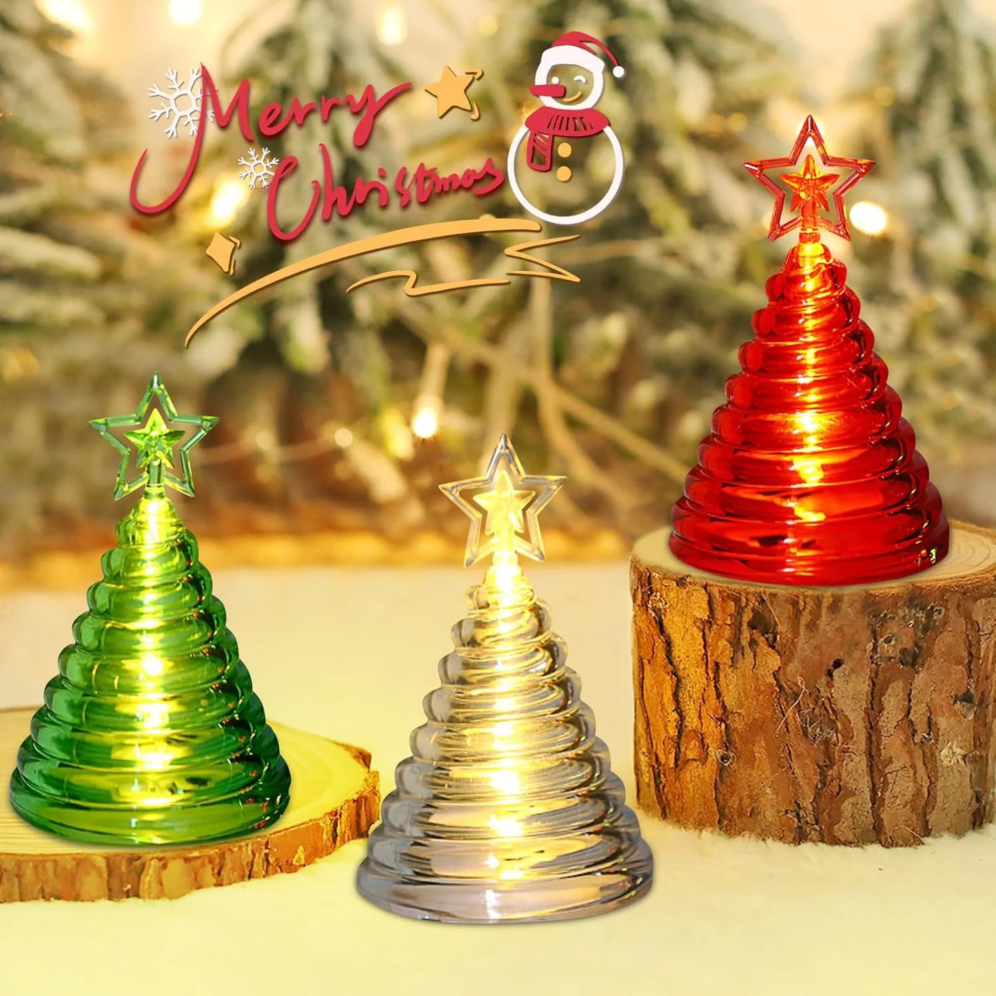 Set of 12 Christmas Tree LED Lights with Star Topper | Battery Operated Flameless Festive Decor