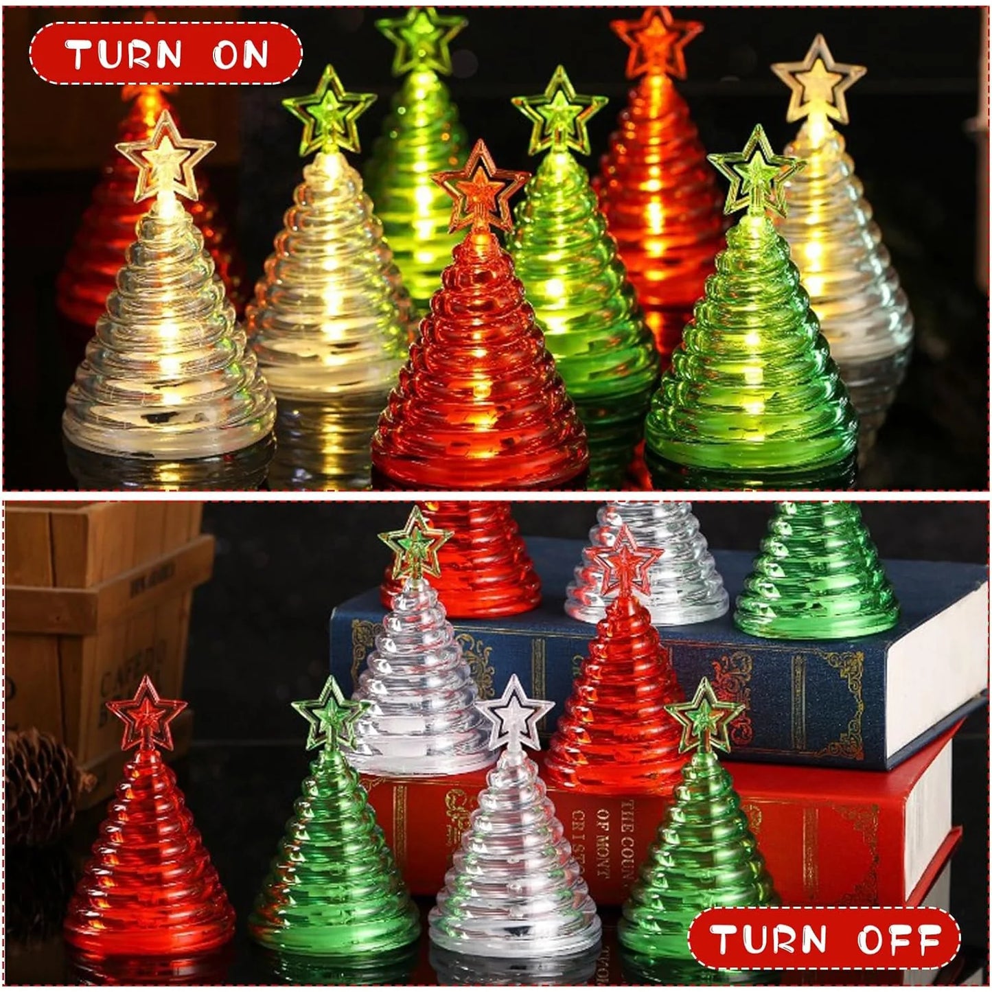 Set of 12 Christmas Tree LED Lights with Star Topper | Battery Operated Flameless Festive Decor