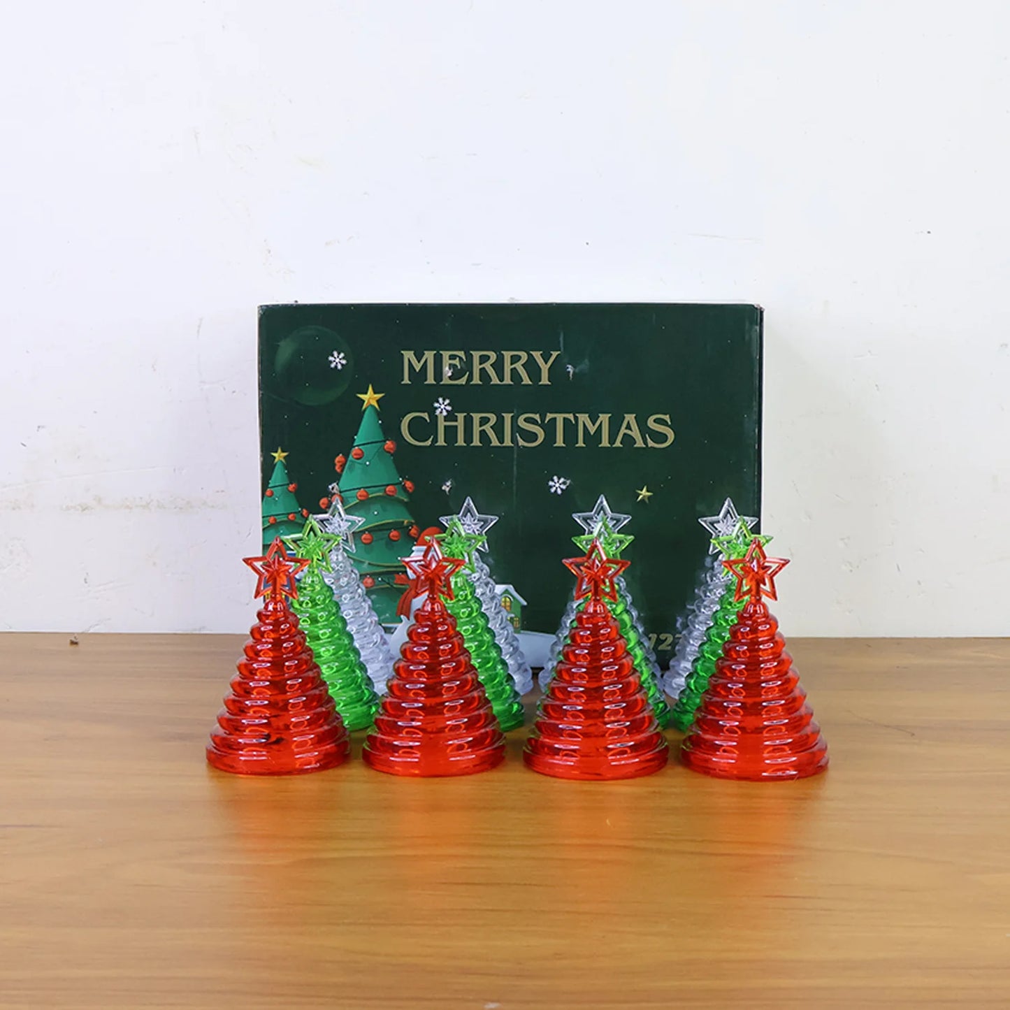 Set of 12 Christmas Tree LED Lights with Star Topper | Battery Operated Flameless Festive Decor