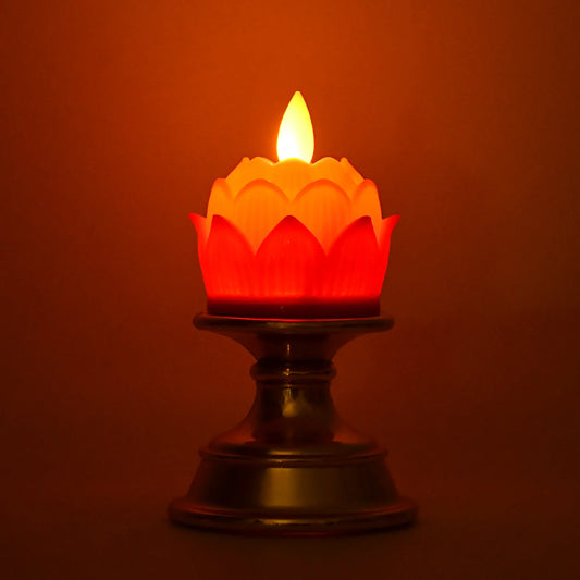 Premium Lotus Shaped LED Flameless Candle (1 Pc) | Battery-Operated Decorative Diya for Temples, Meditation & Diwali
