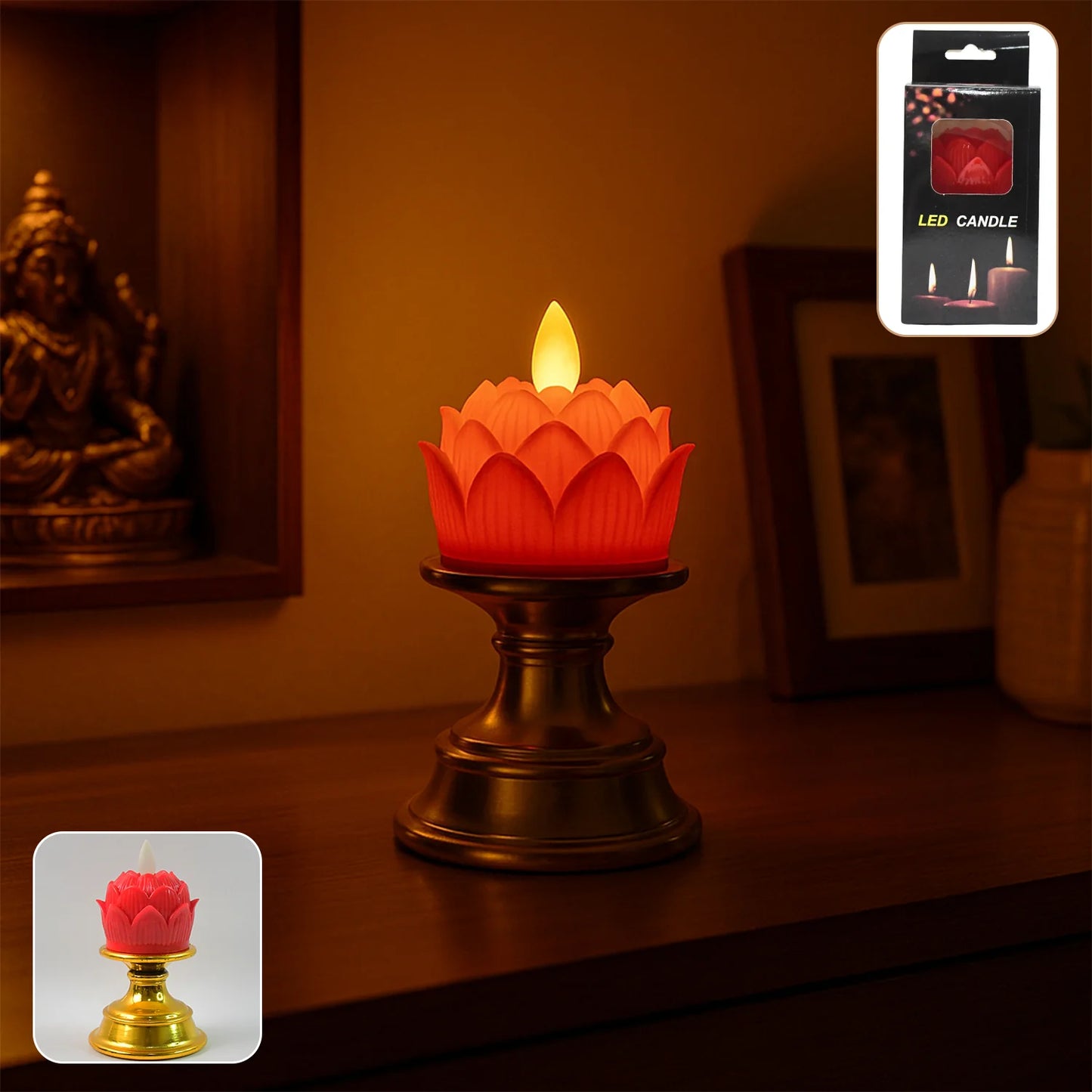 Premium Lotus Shaped LED Flameless Candle (1 Pc) | Battery-Operated Decorative Diya for Temples, Meditation & Diwali