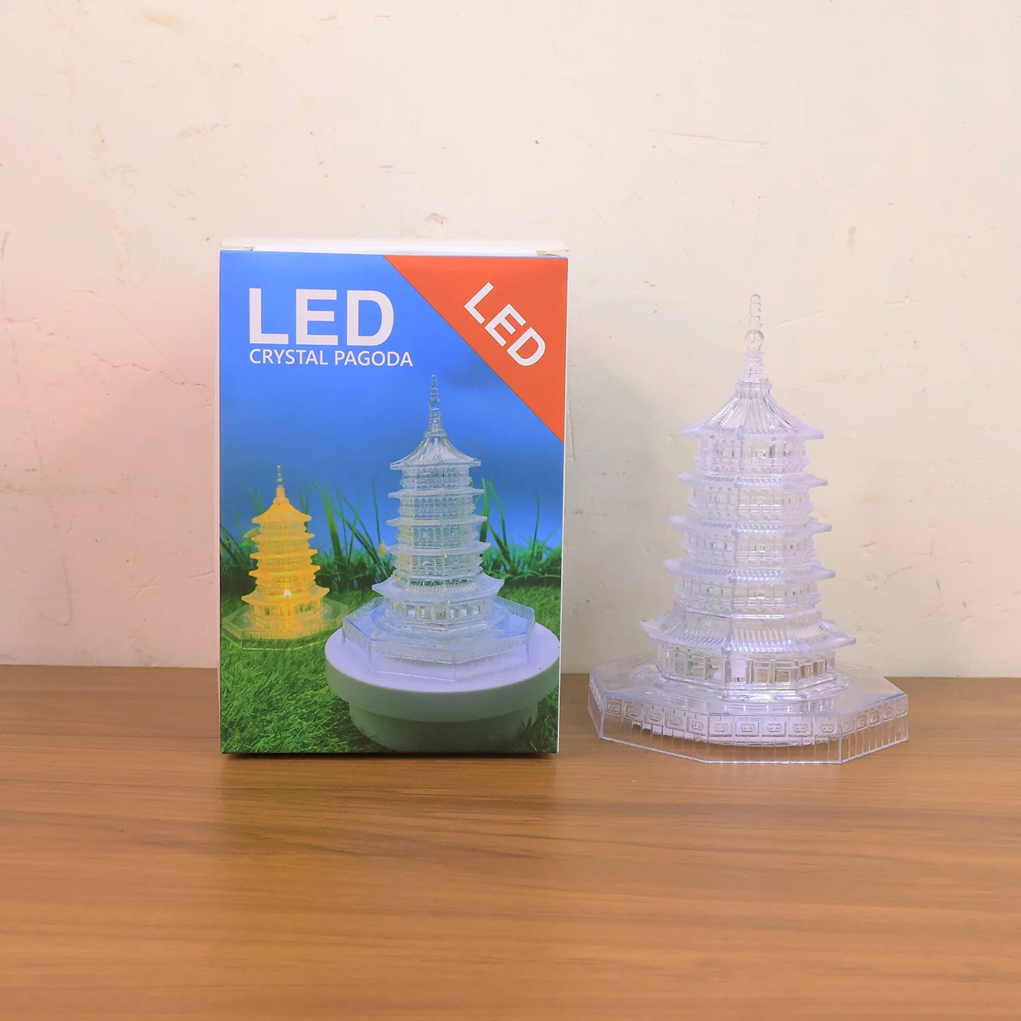 Premium LED Crystal Pagoda Decorative Light | Elegant Battery-Operated Flameless Lamp for Home Decor, Meditation & Diwali