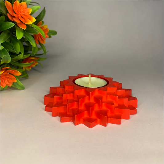 Handmade 5-Layer Flower Diya Tea Light Holder (Red) | Elegant Decorative Candle Holder for Festivals & Home Decor