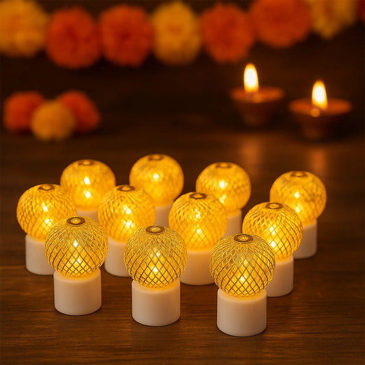 Set of 12 LED Mesh Ball Decorative Lights | Warm White Ambiance Lighting for Home Decor, Diwali & Parties