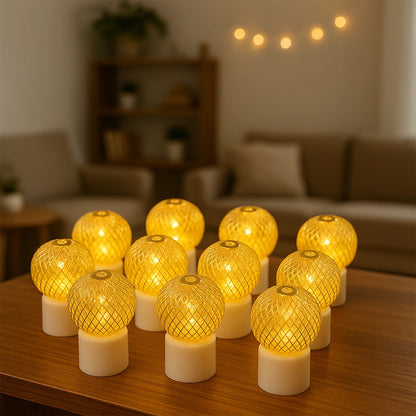 Set of 12 LED Mesh Ball Decorative Lights | Warm White Ambiance Lighting for Home Decor, Diwali & Parties