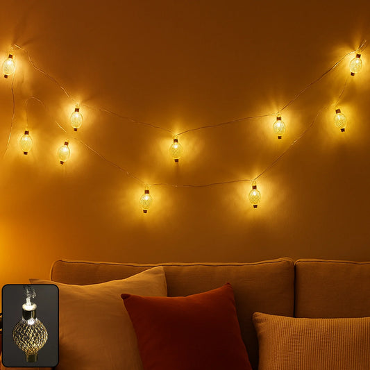 3-Meter Decorative Metal Ball LED String Lights | Warm Plug-in Fairy Lights for Diwali, Christmas & Elegant Home Decor