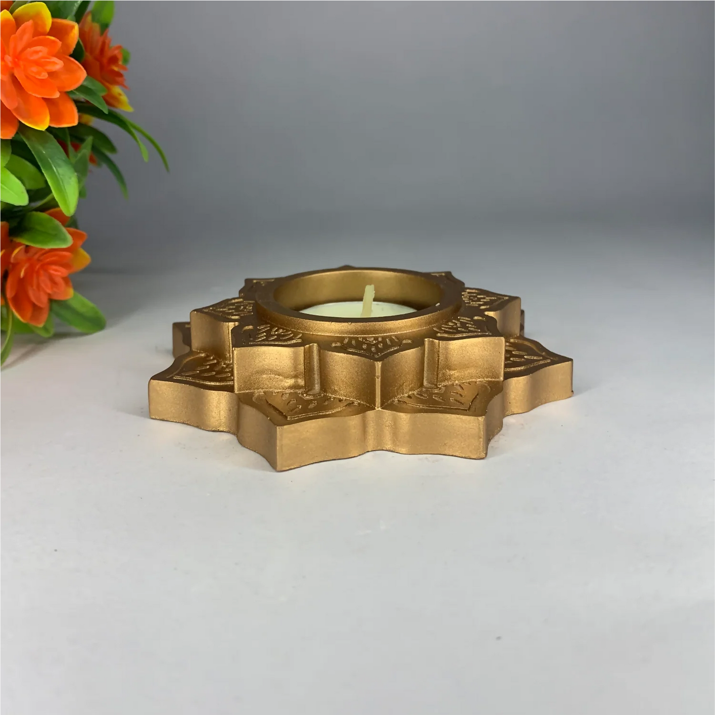 Handmade Lotus Diya Tealight Candle Holder (Gold) | Elegant Floral Diya for Pooja, Diwali & Home Decor