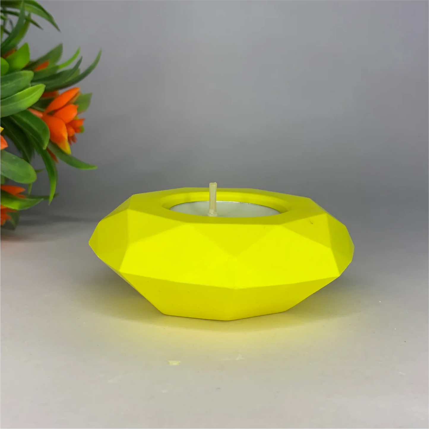 Elegant Diamond Diya Tea Light Holder (Yellow) | Handmade Candle Holder for Scent Sampling & Warm Home Decor