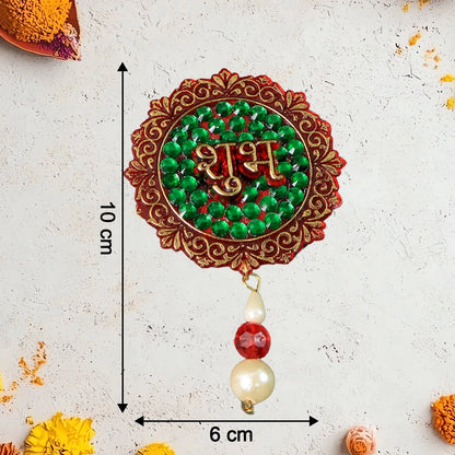 Shubh Labh Beaded Decorative Door Hanging Set (2 Pcs) | Traditional Festival Wall Décor with Stone Work & Adhesive Backing
