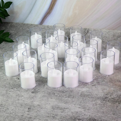 Set of 24 Flameless LED Tealight Candles with Glass Holders | Battery Operated Decorative Lights for Weddings, Diwali & Home Decor