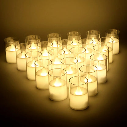 Set of 24 Flameless LED Tealight Candles with Glass Holders | Battery Operated Decorative Lights for Weddings, Diwali & Home Decor