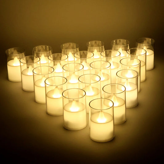 Set of 24 Flameless LED Tealight Candles with Glass Holders | Battery Operated Decorative Lights for Weddings, Diwali & Home Decor