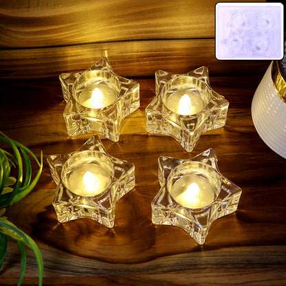 Set of 4 Star-Shaped LED Candles | Battery-Operated Flameless Tealights for Safe Home Decor, Parties & Festivals