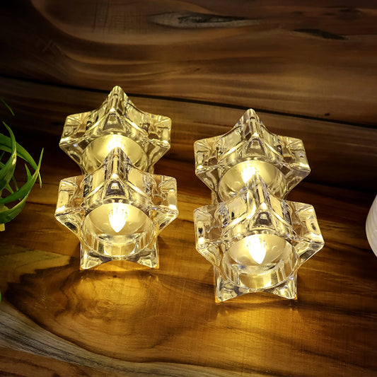 Set of 4 Star-Shaped LED Candles | Battery-Operated Flameless Tealights for Safe Home Decor, Parties & Festivals