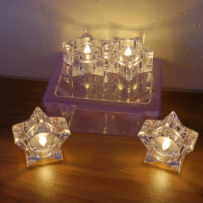 Set of 4 Star-Shaped LED Candles | Battery-Operated Flameless Tealights for Safe Home Decor, Parties & Festivals