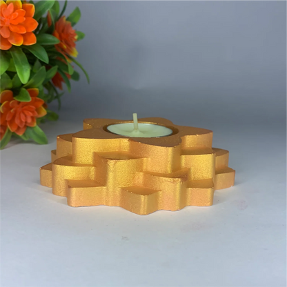 Handmade 4-Step Flower Diya | Multi-Layered Metallic Tealight Candle Holder for Diwali, Pooja & Elegant Decor