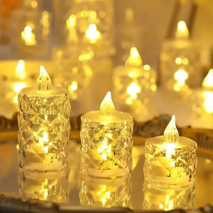 Crystal Glow Trio – LED Flameless Decorative Candles | Diamond-Cut Crystal Design | Warm Flickering Light for Diwali, Home Décor, Wedding & Festive Lighting