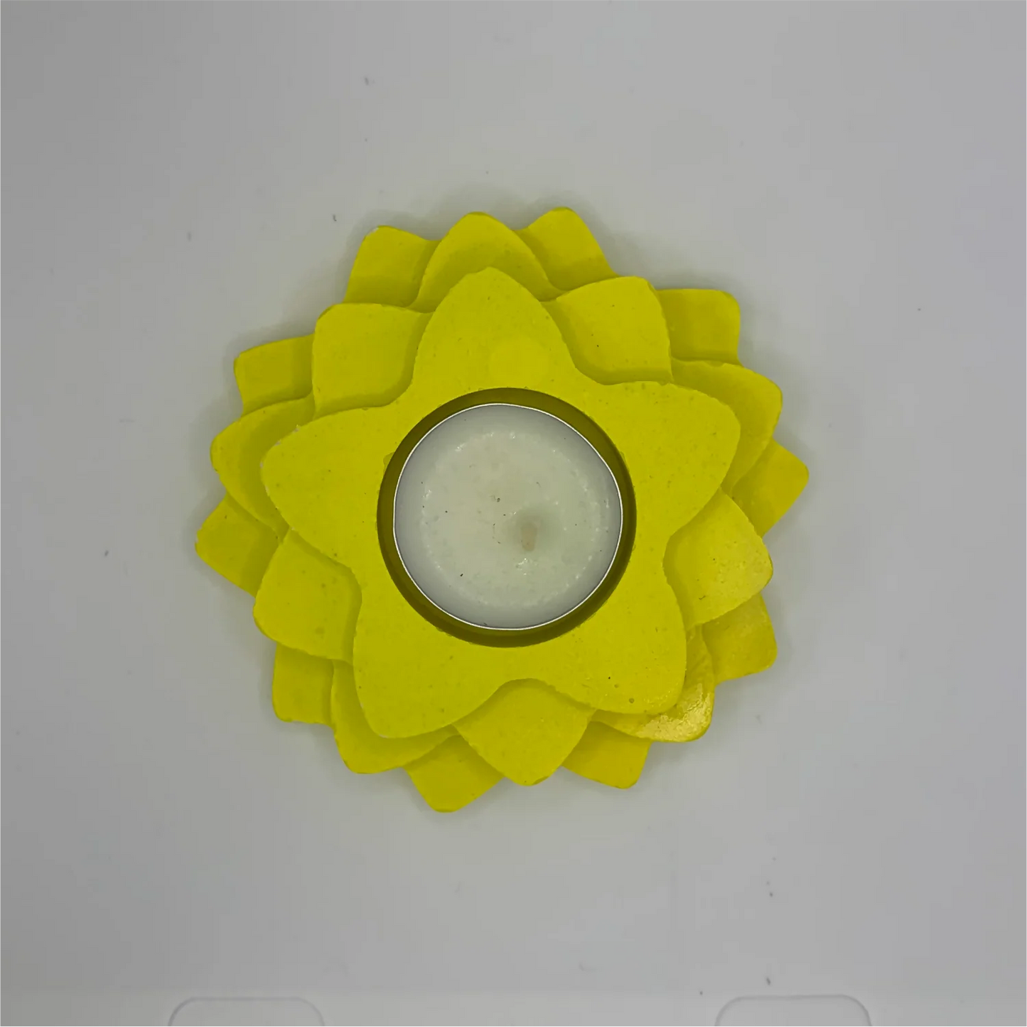 Handmade 4-Layer Flower Diya Tea Light Holder (Yellow) | Elegant Decorative Candle Holder for Home & Festivals