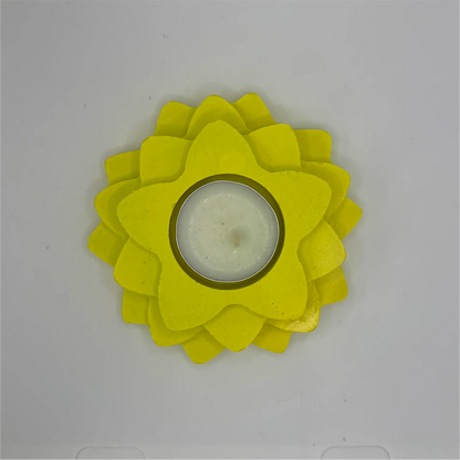 Handmade 4-Layer Flower Diya Tea Light Holder (Yellow) | Elegant Decorative Candle Holder for Home & Festivals