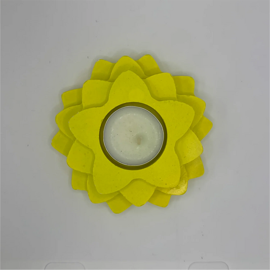 Handmade 4-Layer Flower Diya Tea Light Holder (Yellow) | Elegant Decorative Candle Holder for Home & Festivals