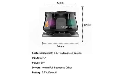 Black Mini Wireless Speaker with RGB Lights  | Magnetic Mount