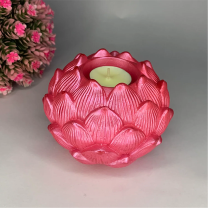 Handcrafted Big Kamal Diya (Metallic Pink) | Lotus Design Candle Holder for Pooja, Diwali & Elegant Home Decor