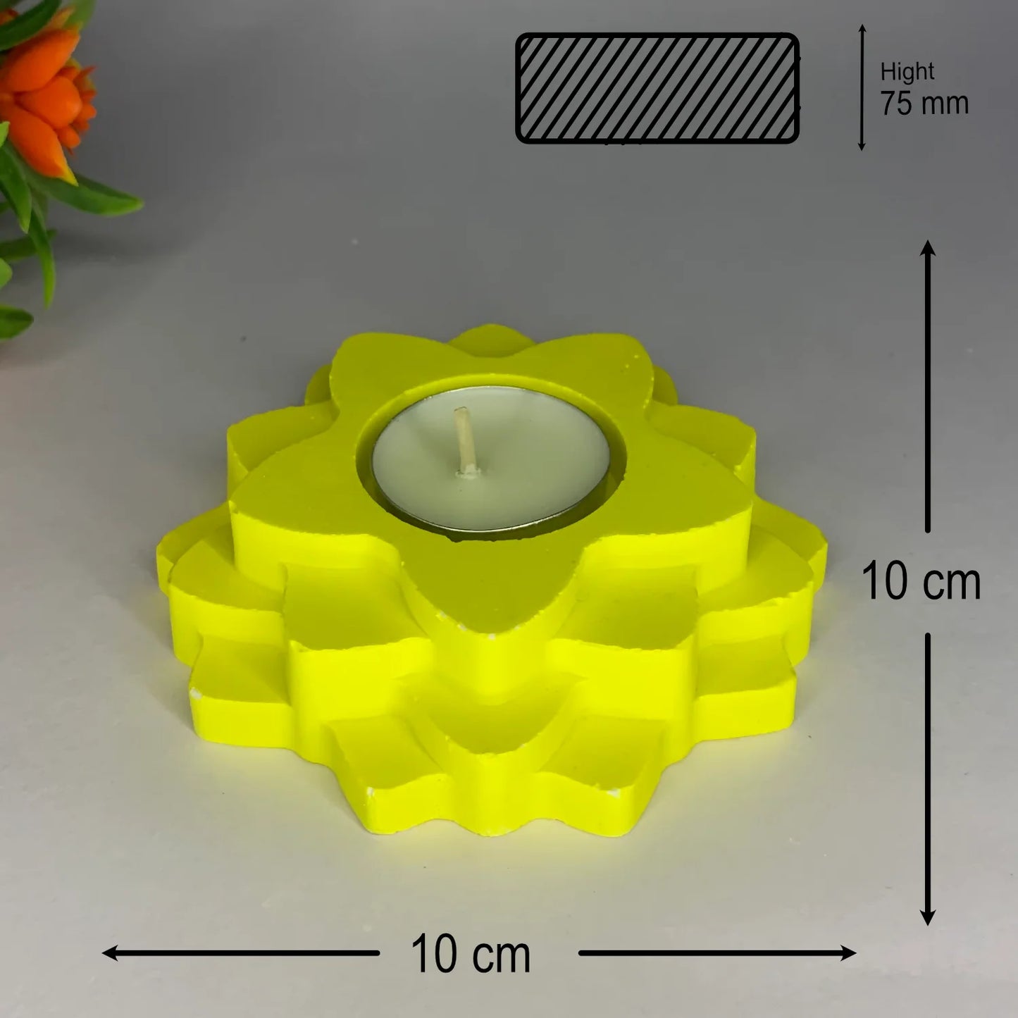 Handmade 4-Layer Flower Diya Tea Light Holder (Yellow) | Elegant Decorative Candle Holder for Home & Festivals