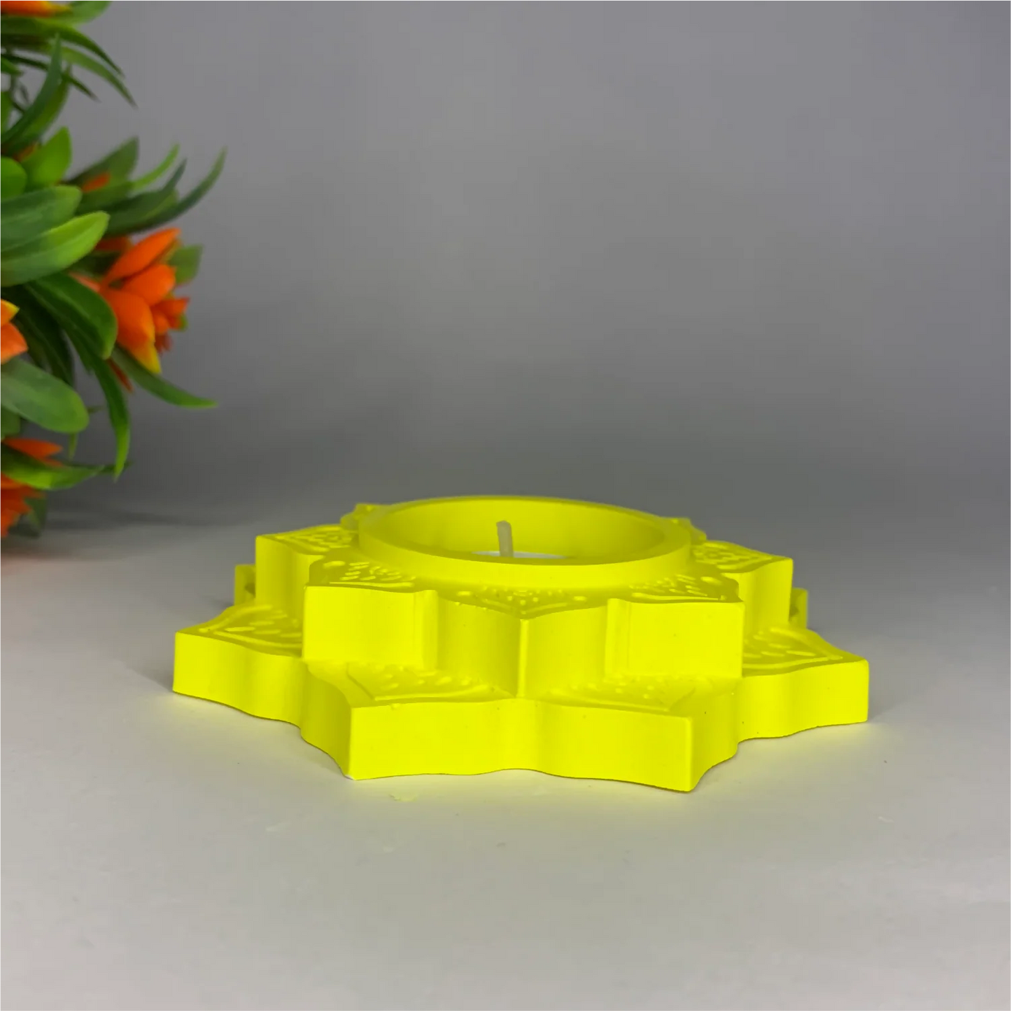 Handmade Lotus Diya Tealight Candle Holder (Yellow) | Elegant Floral Diya for Pooja, Diwali & Warm Home Decor
