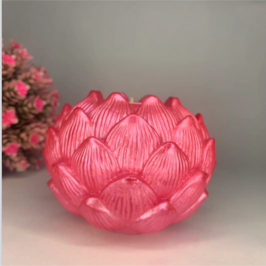 Handcrafted Big Kamal Diya (Metallic Pink) | Lotus Design Candle Holder for Pooja, Diwali & Elegant Home Decor