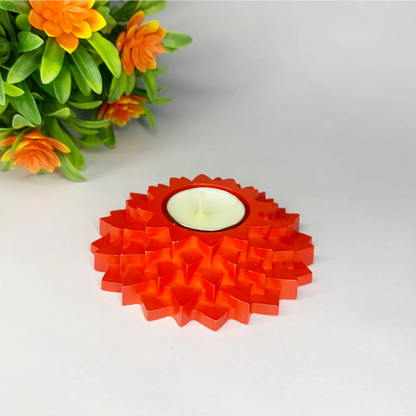 Handmade 5-Layer Flower Diya Tea Light Holder (Red) | Elegant Decorative Candle Holder for Festivals & Home Decor
