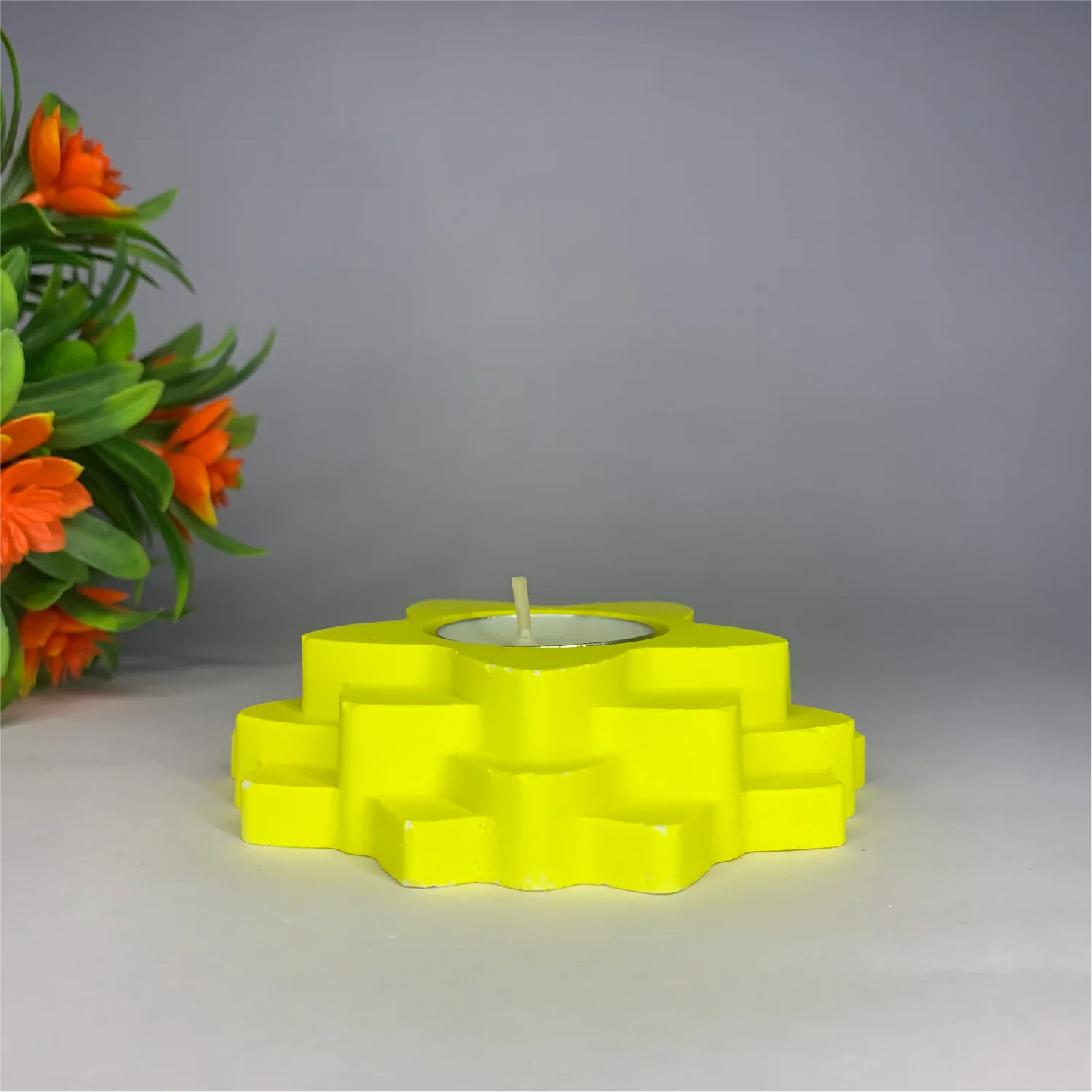 Handmade 4-Layer Flower Diya Tea Light Holder (Yellow) | Elegant Decorative Candle Holder for Home & Festivals