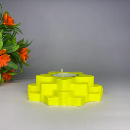 Handmade 4-Layer Flower Diya Tea Light Holder (Yellow) | Elegant Decorative Candle Holder for Home & Festivals